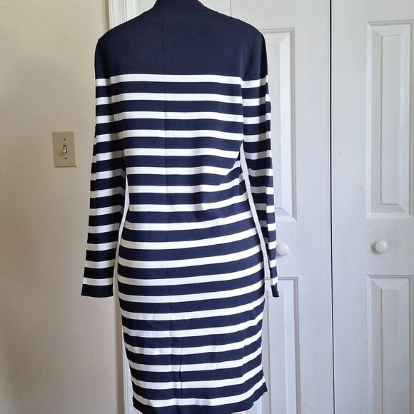 $89 Banana Republic Navy and White Striped Long Sleeve Dress Size Large - Picture 3 of 6